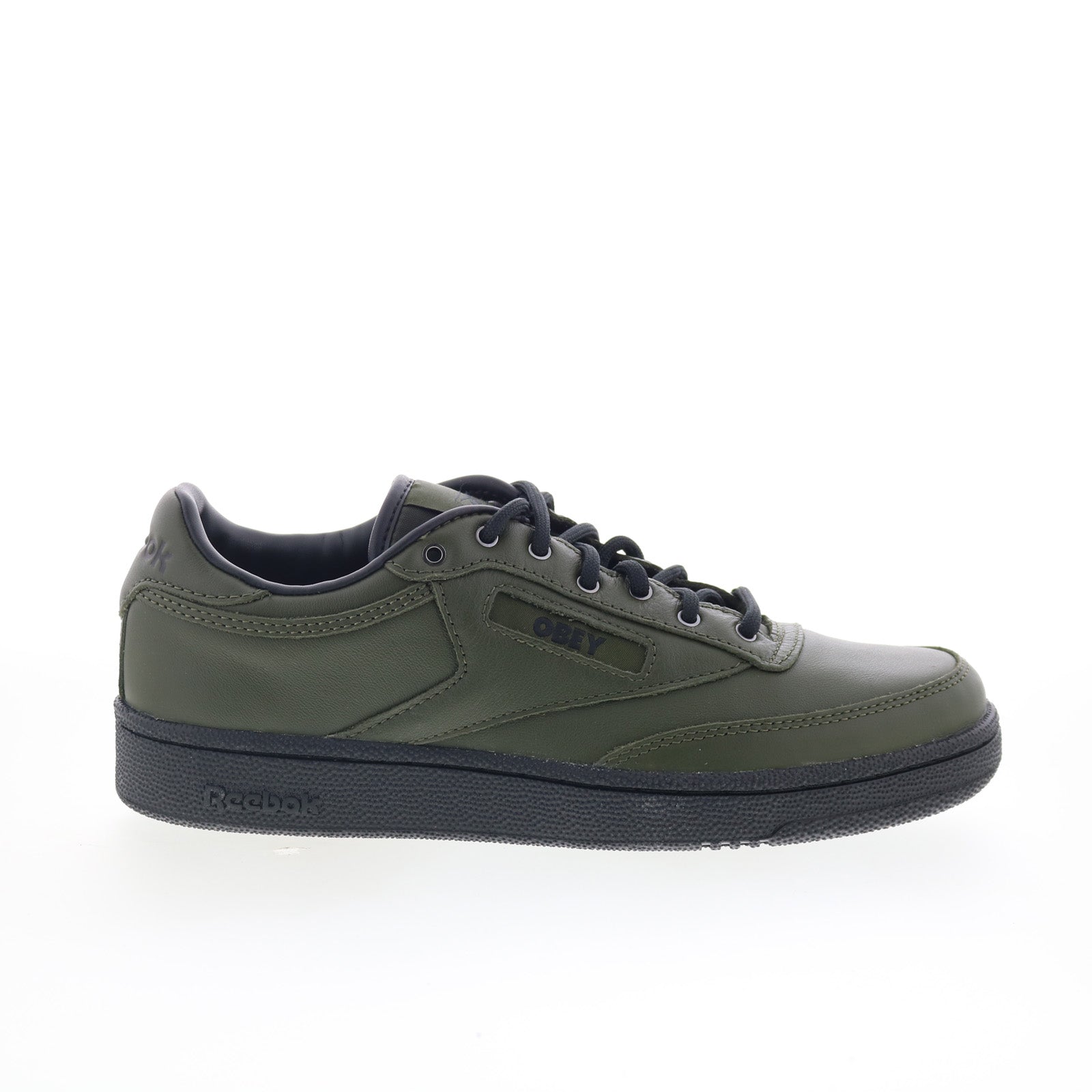100220303_club_c_85_green_black_red_01_b40495a3-6f05-4423-b9e8-ac77163a59c5 Reebok Club C 85 Obey Mens Green Leather Lace Up Lifestyle Sneakers Shoes - Image 1