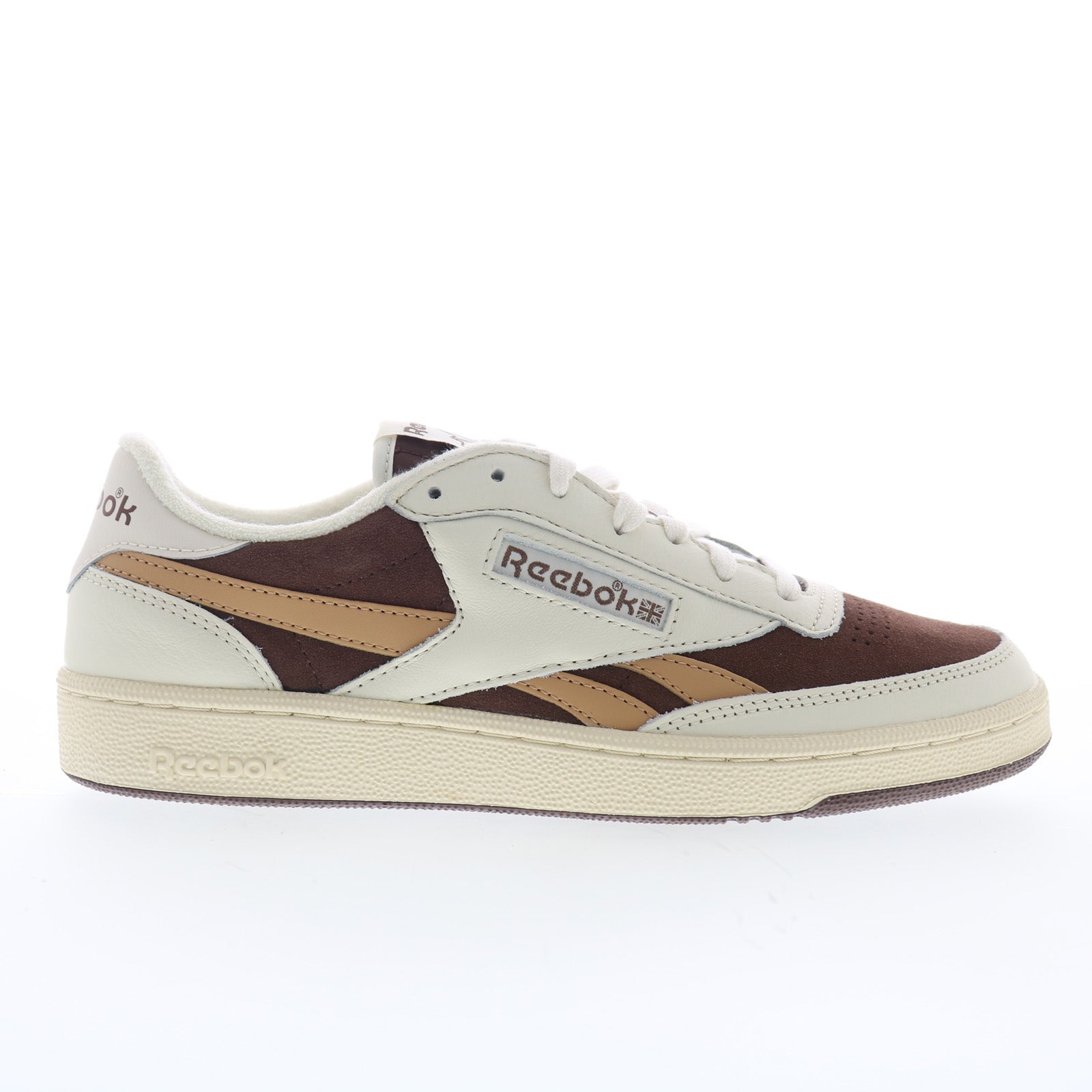 100228125_clubc_revenge_vintage2_chalk_brown_camel_01_51e0f1ae-07e9-4974-b998-53c99e2b433f Reebok Club C Revenge Vintage II Mens Brown Lifestyle Sneakers Shoes - Image 1